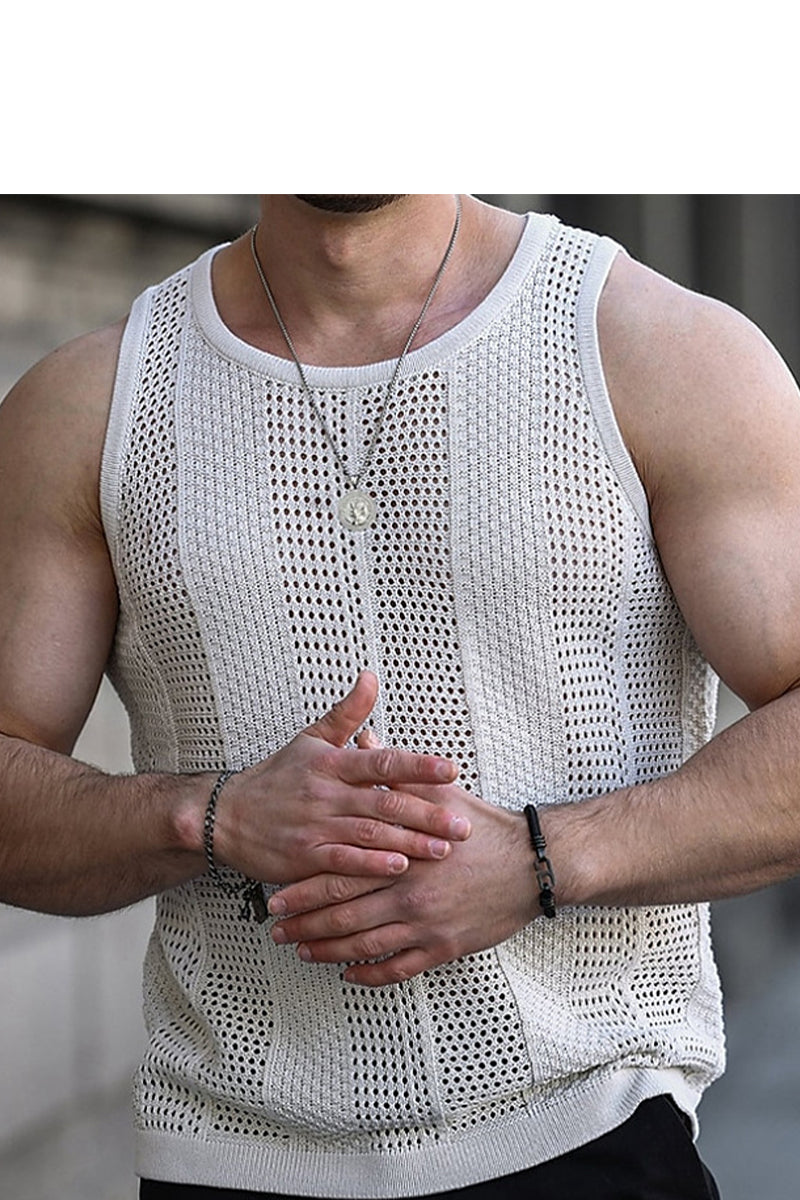 Men's Summer Sleeveless Slim Fit Knit Hollow Vest