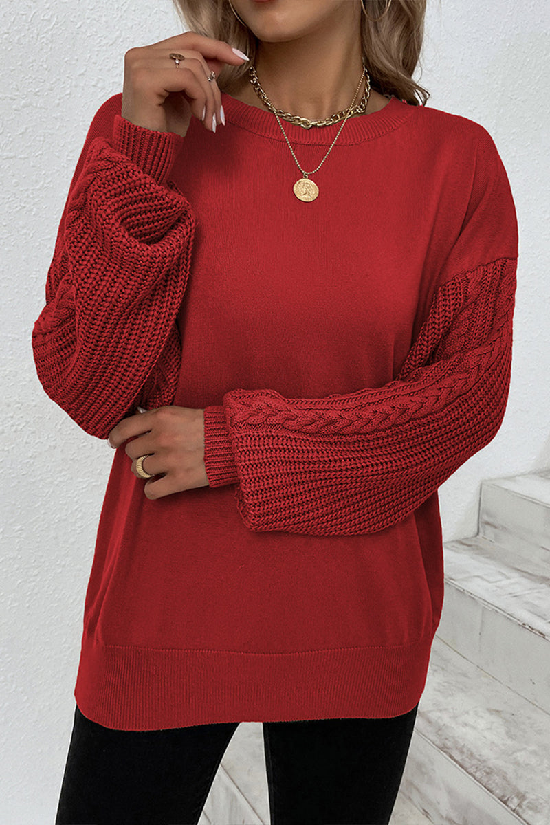 Round Neck Twist Balloon Sleeve Sweater