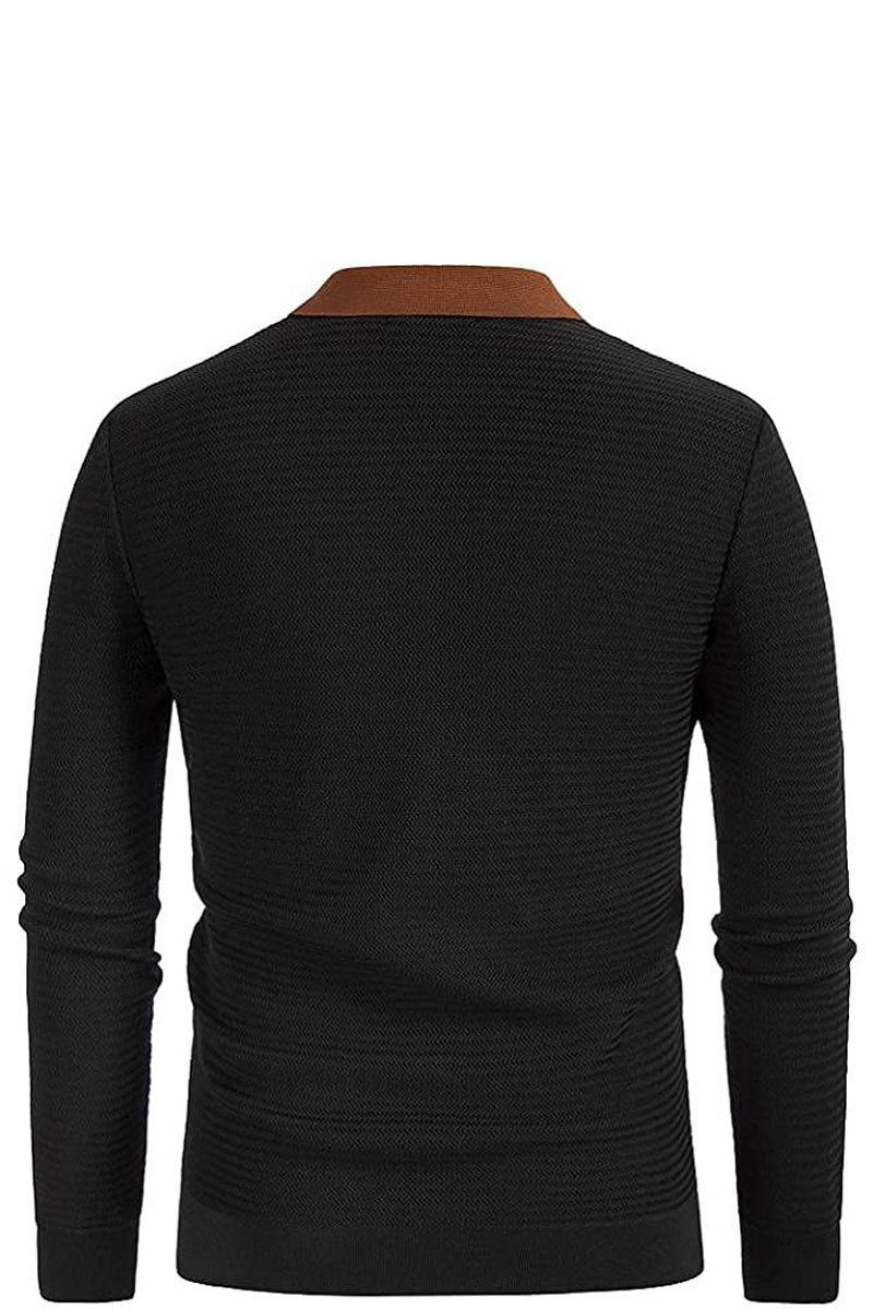 Men's V-Neck Long Sleeve Knitted Polo Cardigan