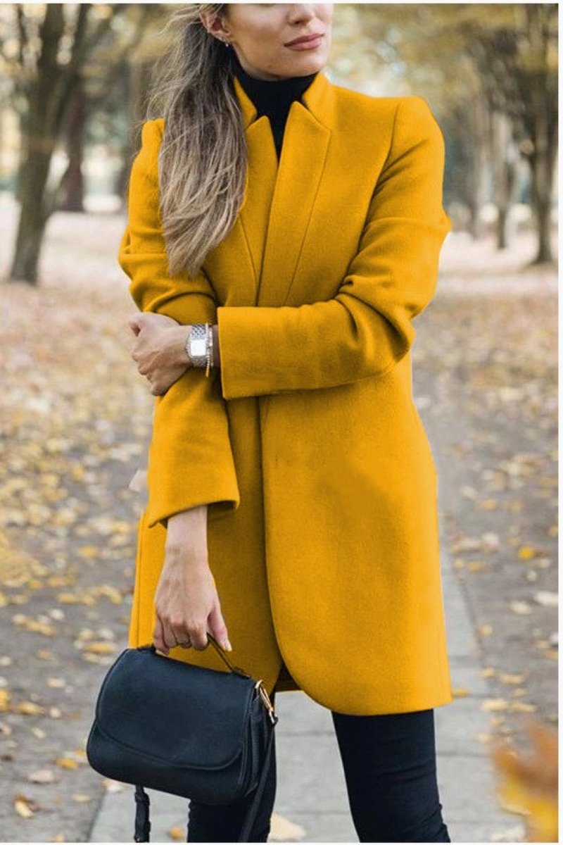 Solid Color Stand-Up Collar Pocket Coat