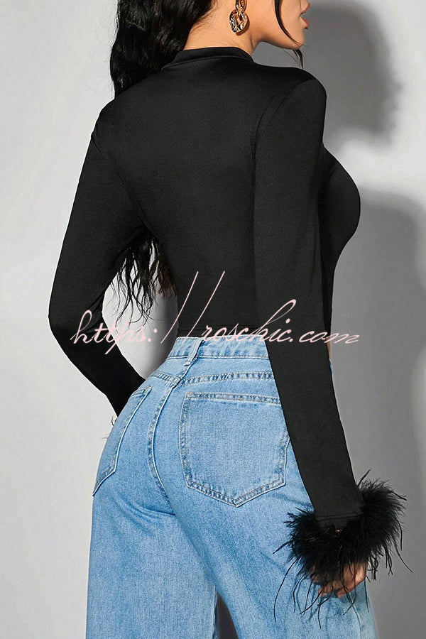 Delightful Feather Turtleneck Long Sleeve Top