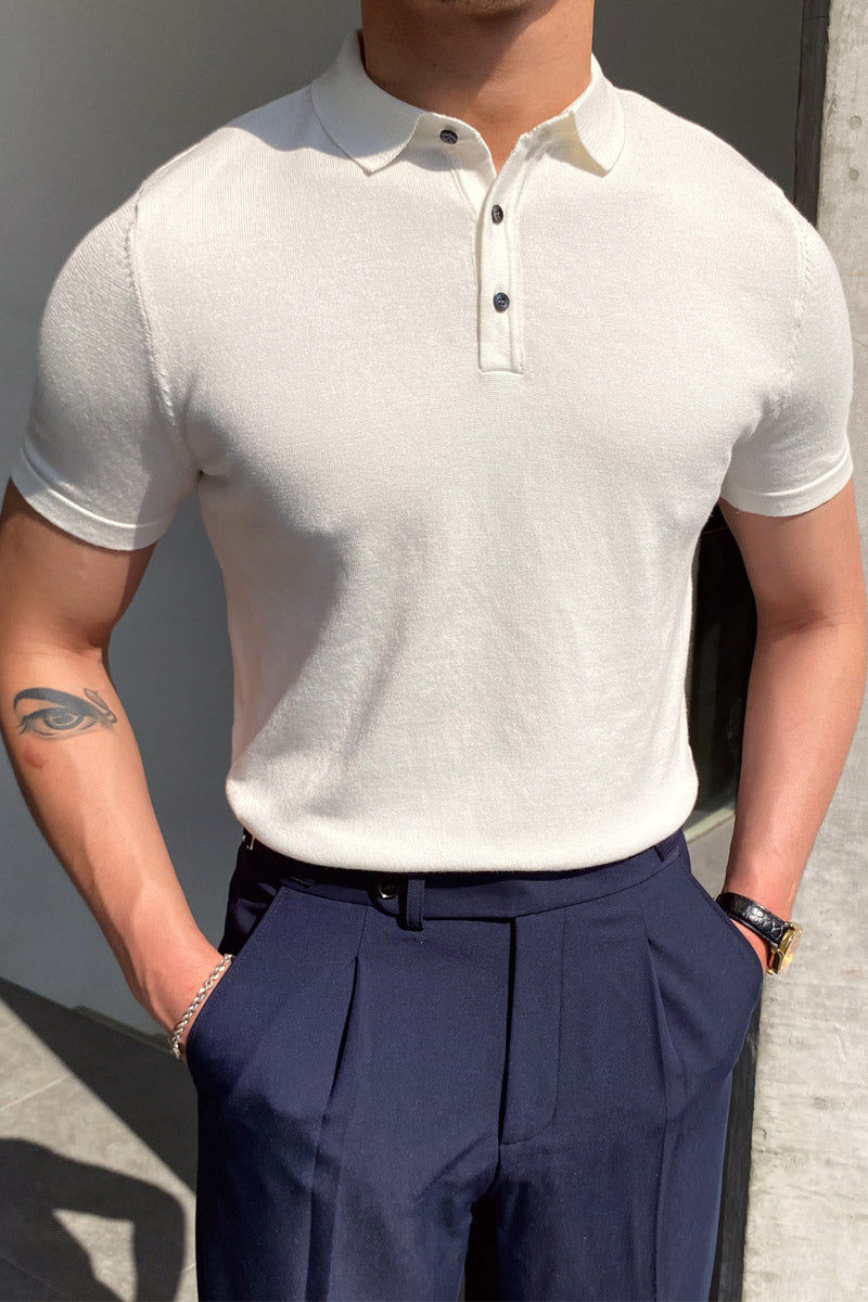 Fashion Contrast Colors Short Sleeve Knit Polo Shirt