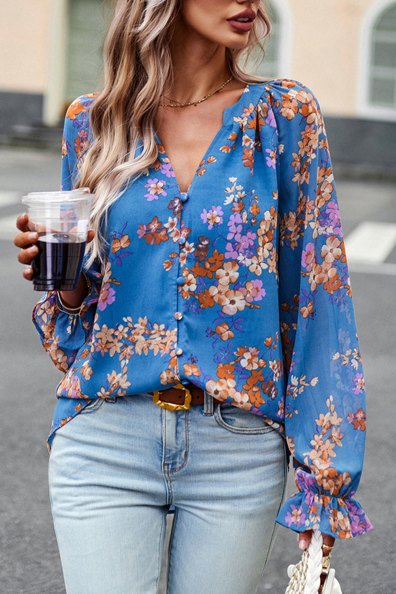 V-neck Floral Chiffon Shirt