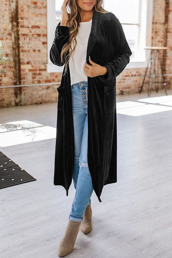 Like Royal Velvet Long Sleeve Pocket Drape Jacket