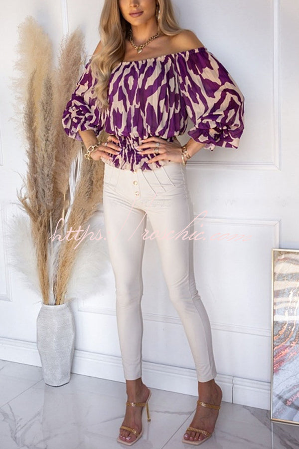 Exaggerated Leopard Print Pleated Long Sleeved Shirt