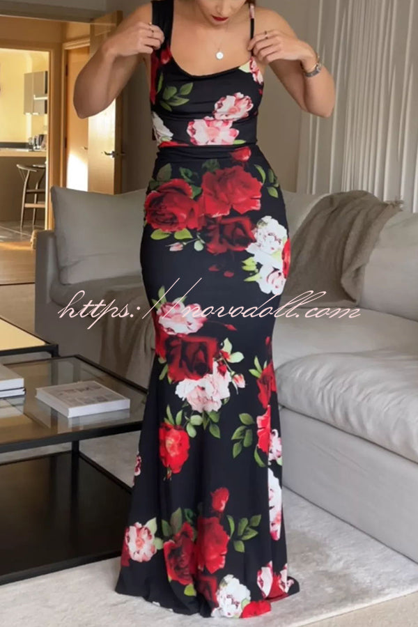 Keep Blooming Floral Print Asymmetric Cowl Neckline Stretch Maxi Dress - Fashionpara