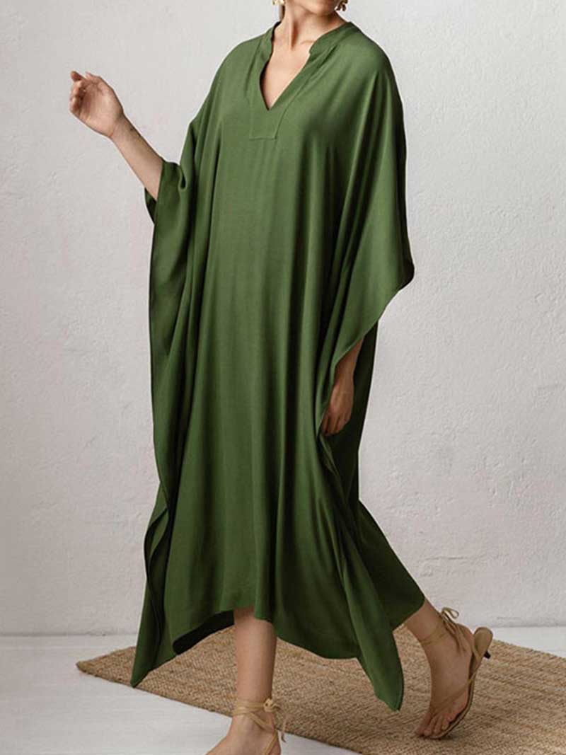 Plain Polyester Long Sleeves Kaftan Dress - Fashionpara