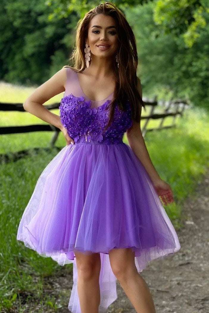 Victoria A-Line Illusion Neck Tulle Homecoming Dress