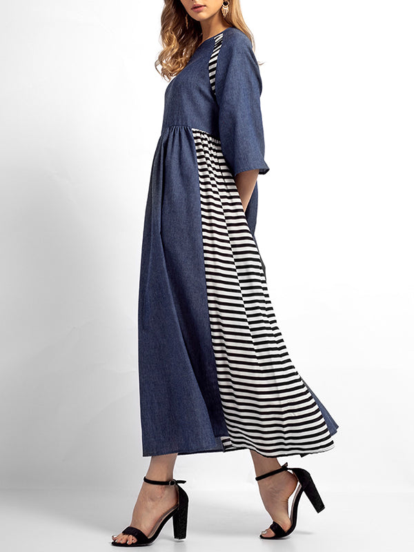 Sabrina Stripes Solid Color A-Line Dress - Fashionpara