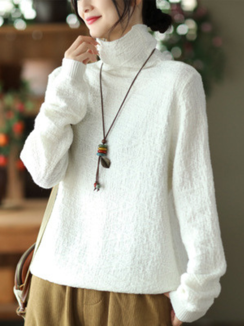 Double-knit Turtleneck Knitted Loose Thin Pullover Top