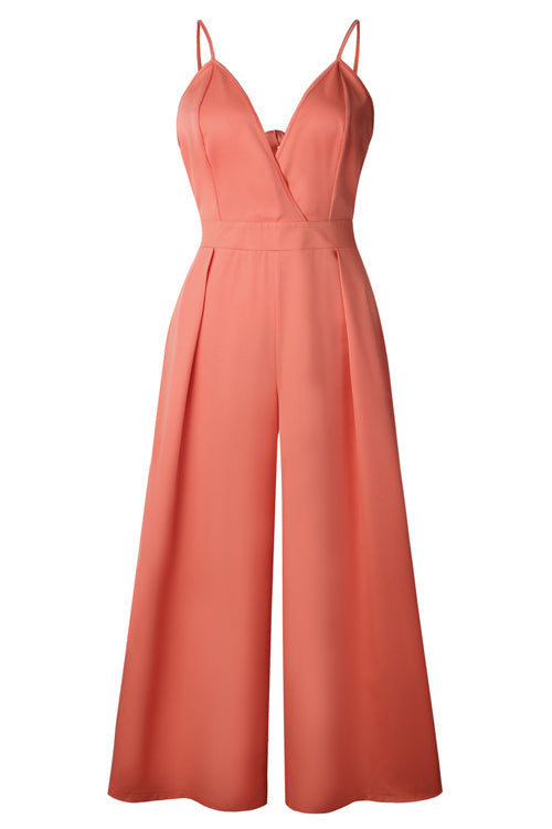 Bowknot-back Wide-leg V-neck Jumpsuit - 3 Colors