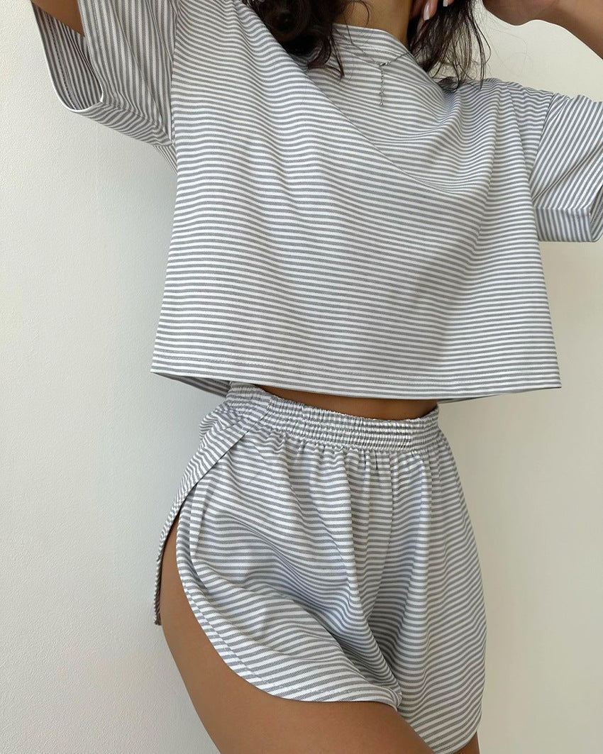 Striped comfortable loose casual two-piece set - Fashionpara