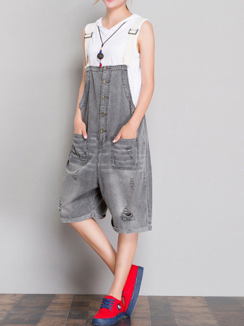 The Meaning Of Simplicity Ripped Romper Overall Dungarees - Fashionpara