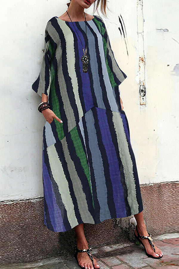 Vintage Striped Pockets Maxi Dress - Mislish