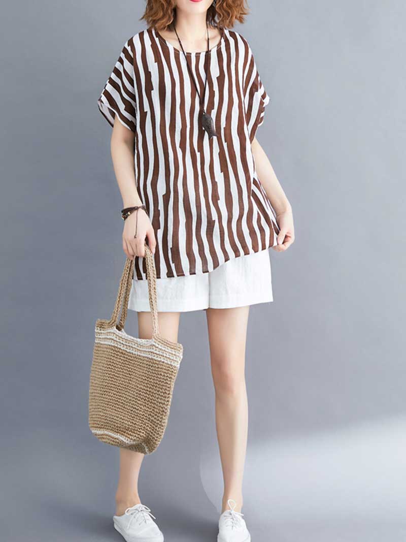 On My Mind striped Cotton Linen T-Shirt Top