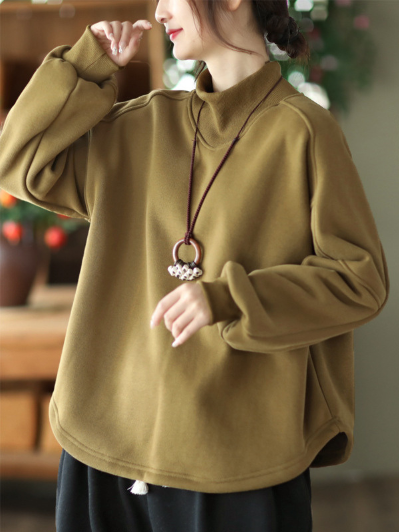 Long sleeves Pullover Plus Fleece Casual Sweater Loose Top