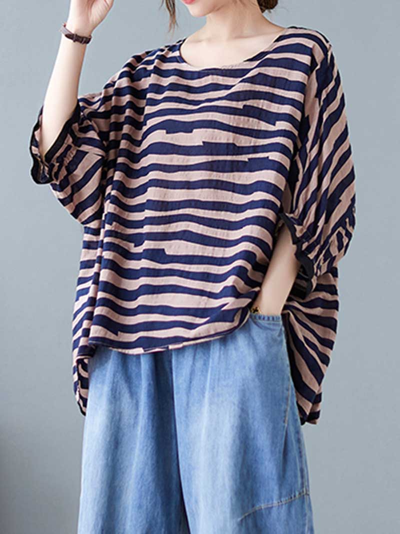 Printed Stripes Style Round-Neck Top