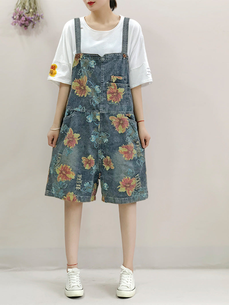 Special Place for You Floral Print Denim Romper Overall Dungarees - Fashionpara