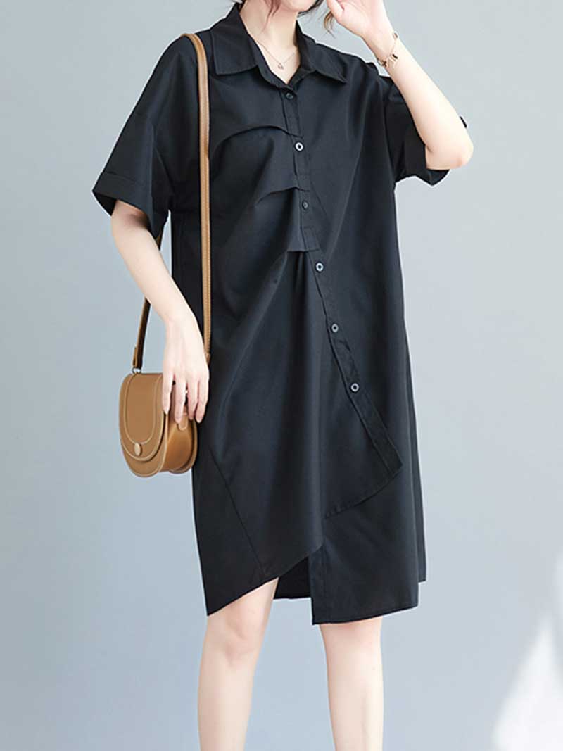 Cotton Short Sleeves Shirt Dress - Fashionpara