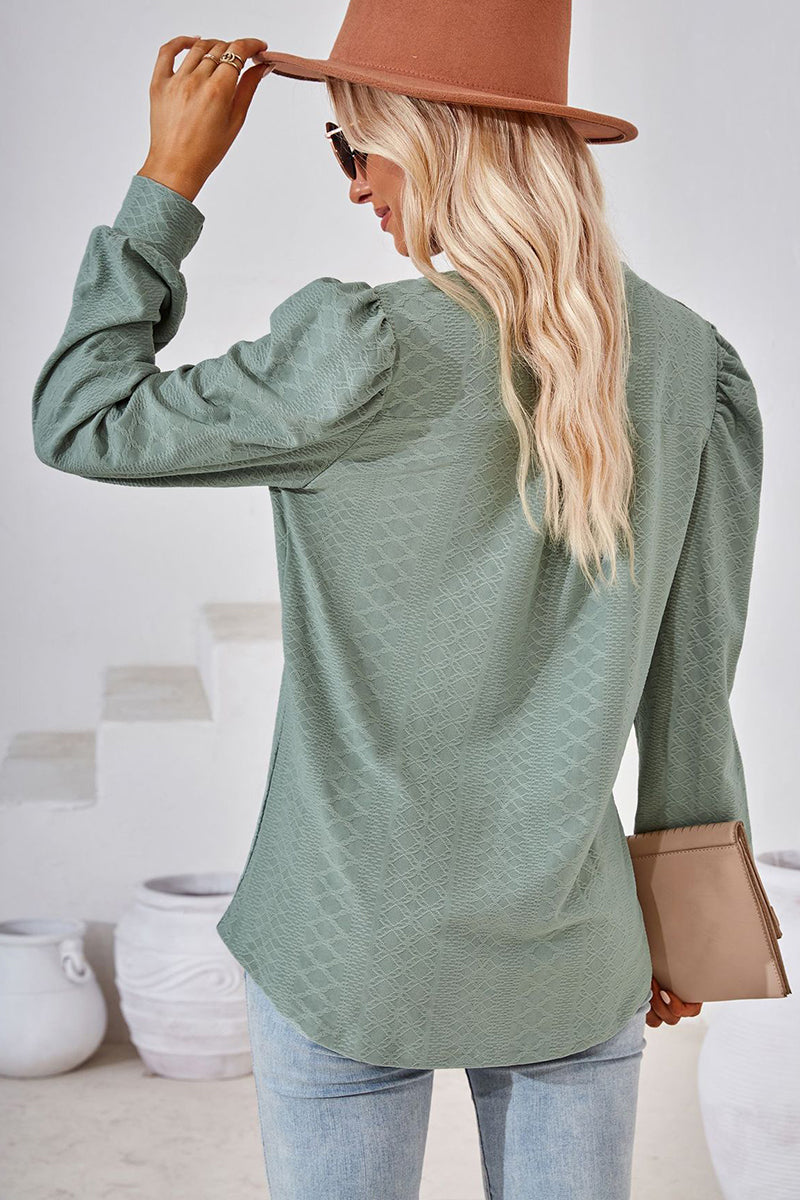 Jacquard V-neck Long Sleeve Top