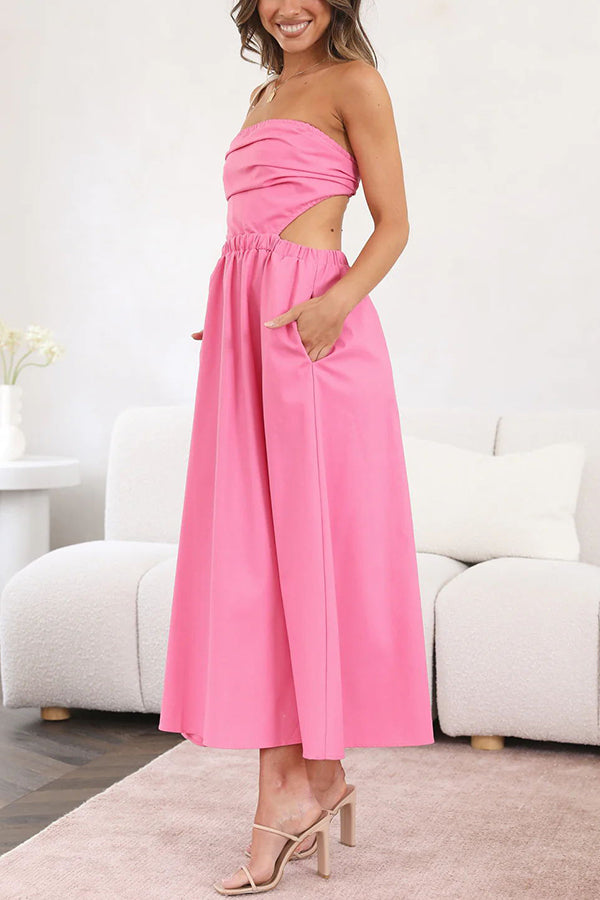 Strapless Pocketed Elastic Waist Midi Dress