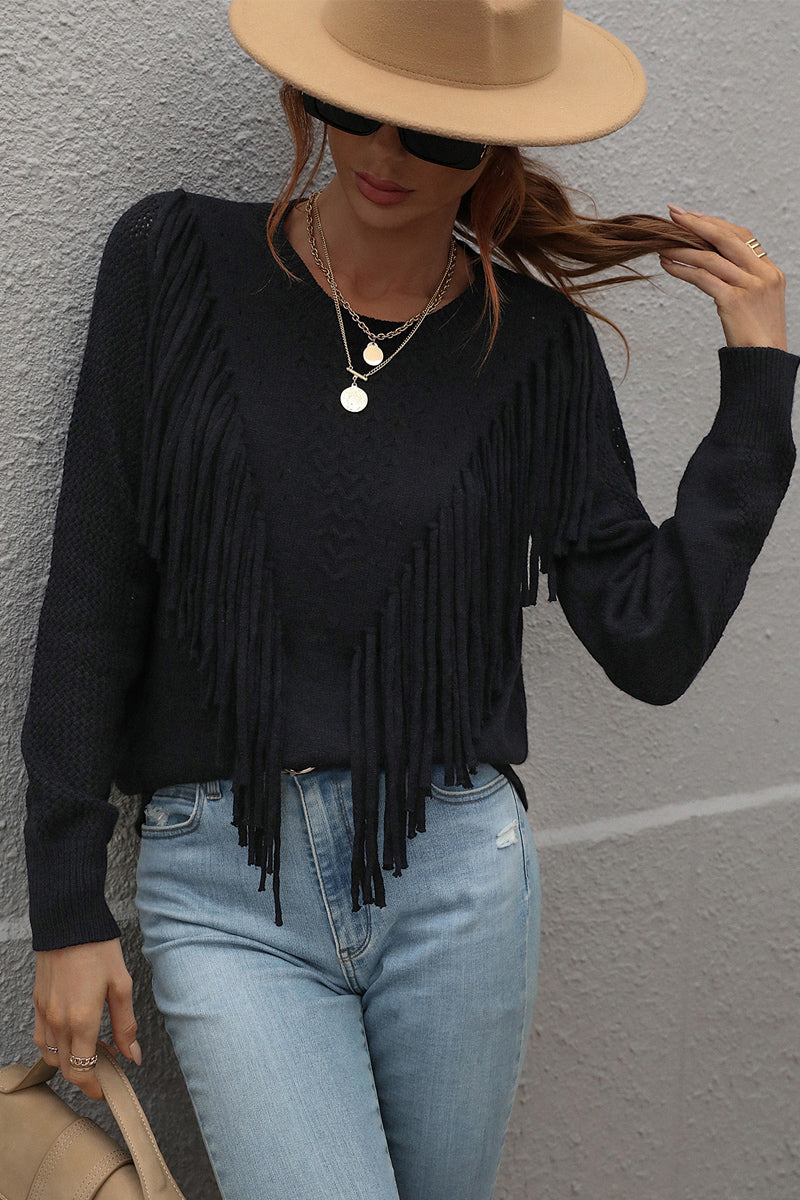 O Neck Tassel Design Sweater