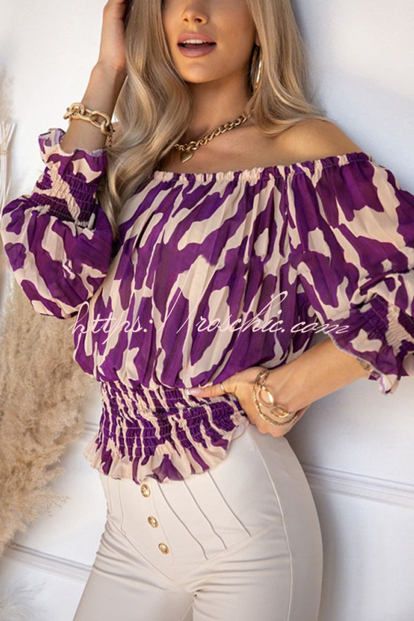 Exaggerated Leopard Print Pleated Long Sleeved Shirt