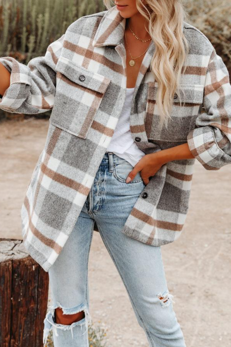 Lapel Plaid Short Woolen Coat