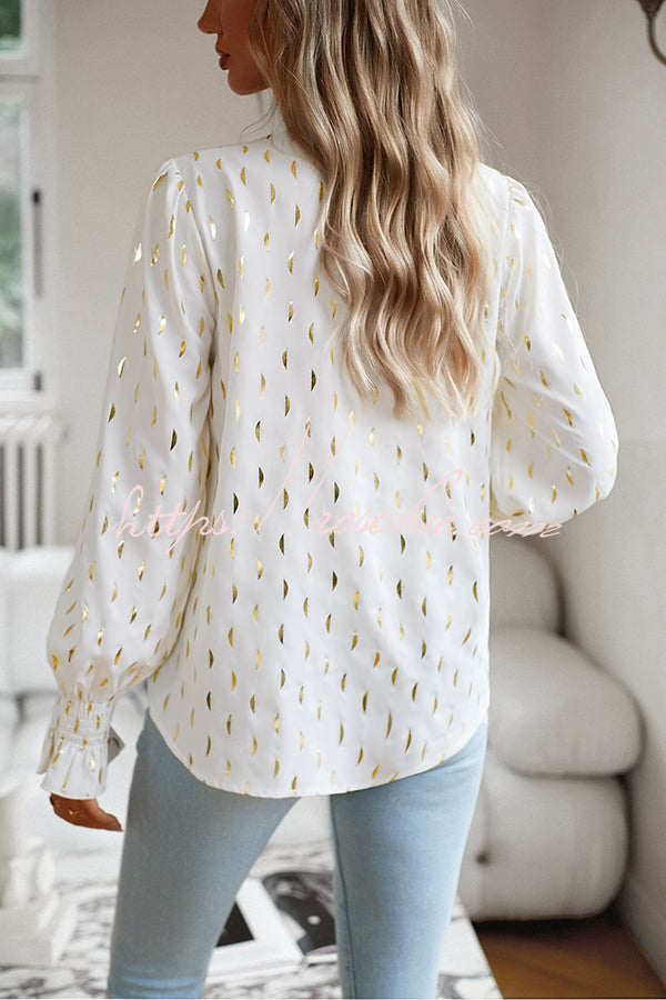 Printed V Neck Pullover Long Sleeved Shirt