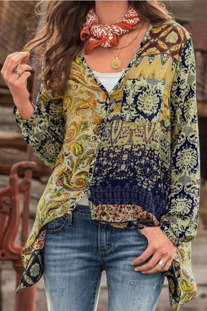 V-neck Printed Long Sleeve Shirt