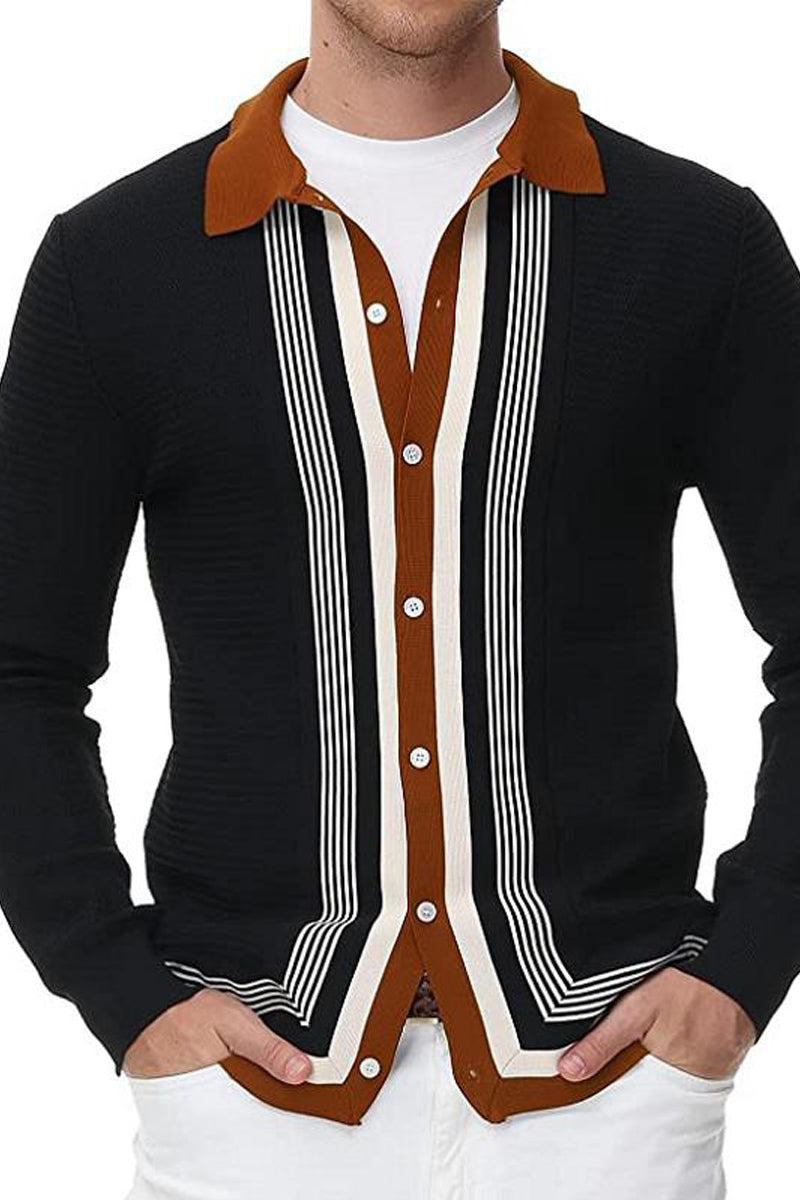 Men's V-Neck Long Sleeve Knitted Polo Cardigan