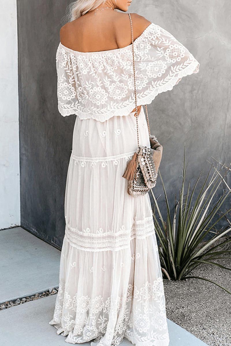 High Waist Off-shoulder Lace Maxi Dress