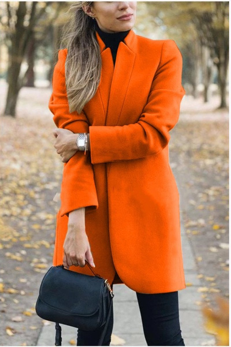 Solid Color Stand-Up Collar Pocket Coat