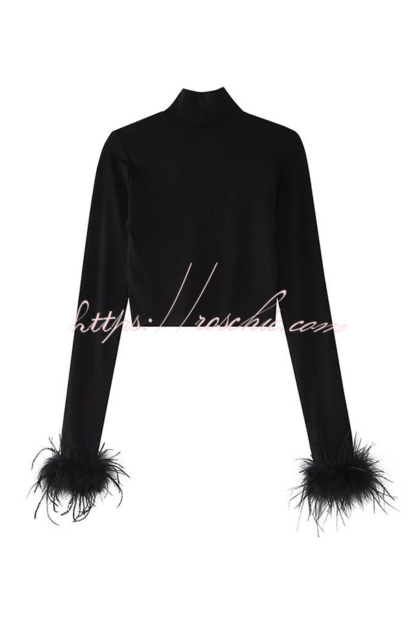 Delightful Feather Turtleneck Long Sleeve Top