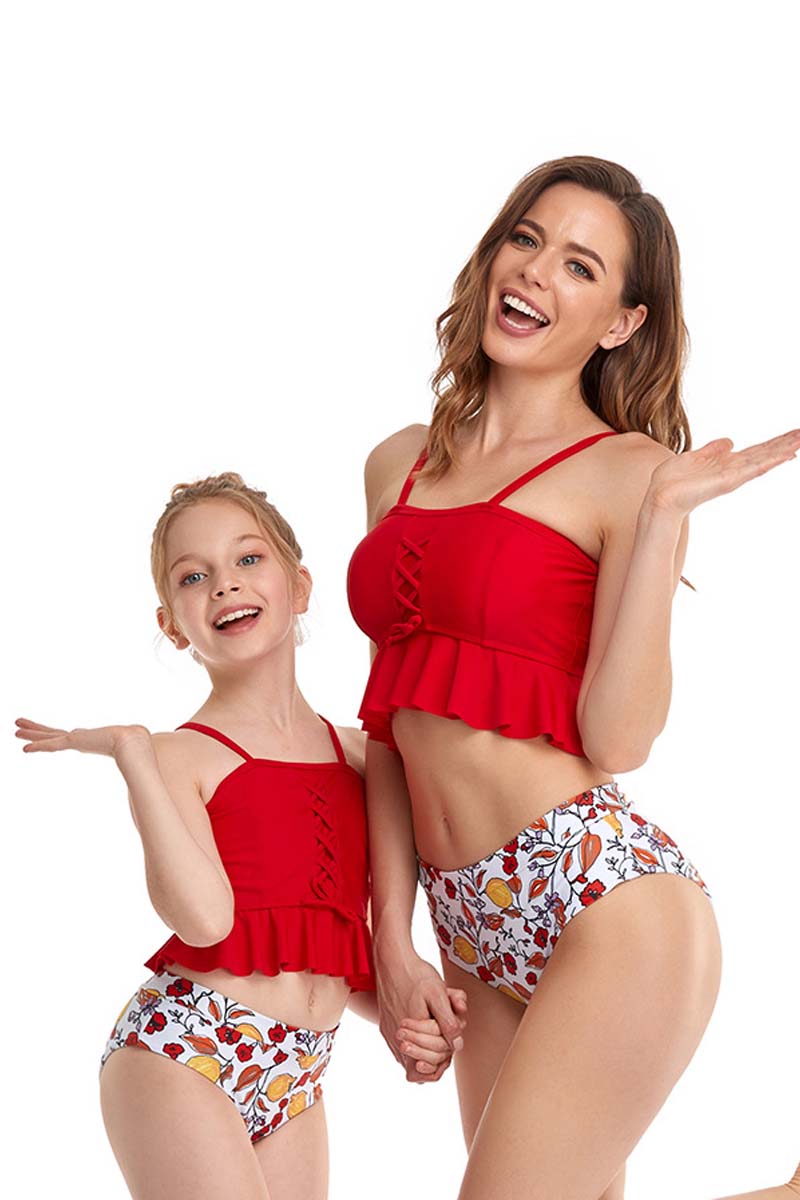 Ruffle Floral Print Parent-child Two Pieces Swimsuit