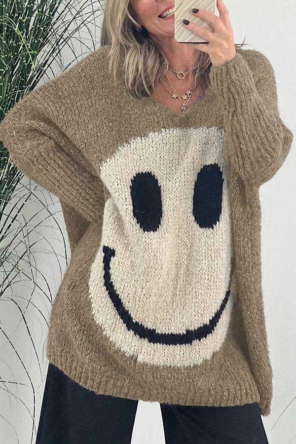 Confidence Is Everything Knit Smiley Face Long Sleeved Sweater