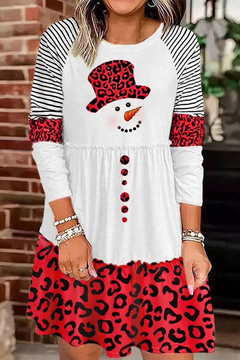 Christmas Snowman Print Long Sleeve Dress