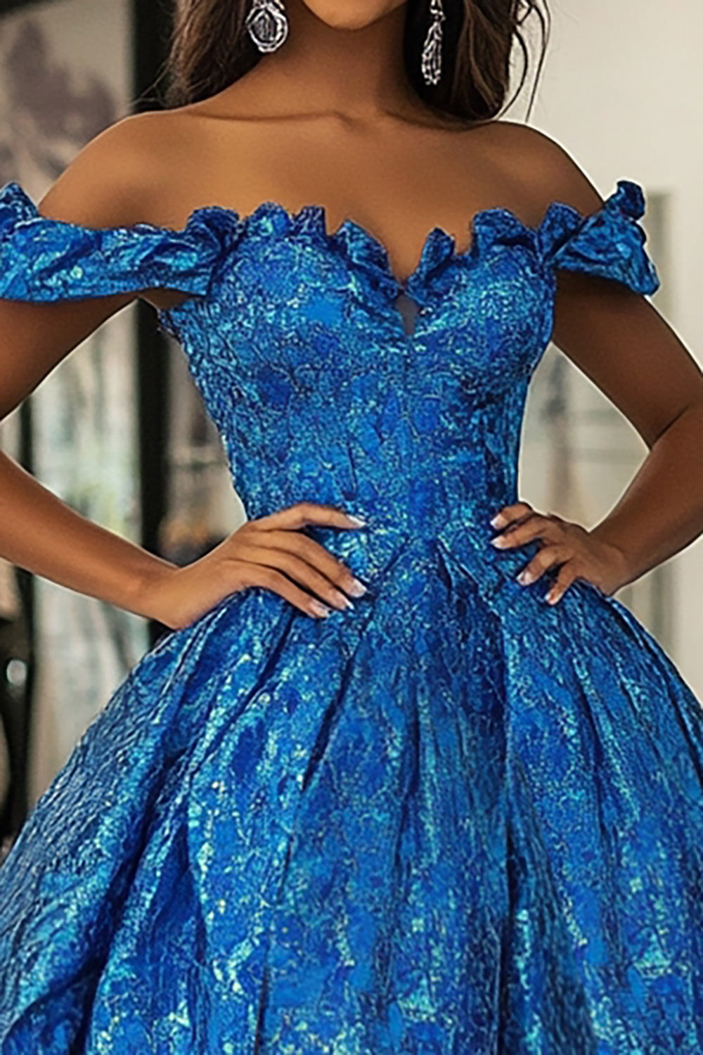 Off The Shoulder Ball Gown Royal Blue Corset Prom Dress