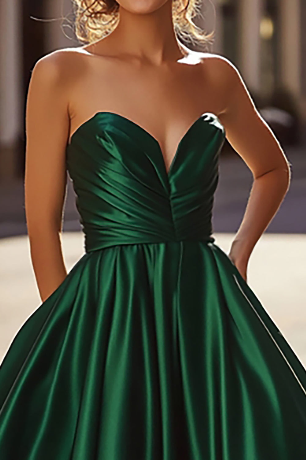 Satin Dark Green A Line Sweetheart Long Prom Dress