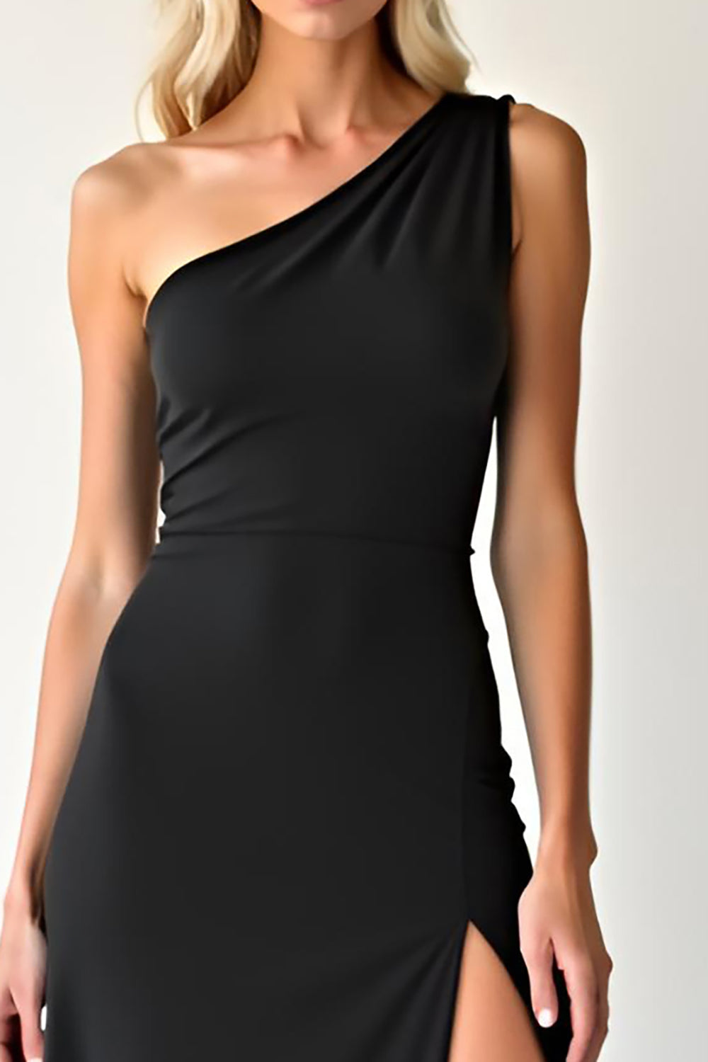 Elegant Chiffon Black One Shoulder Prom Dress with Slit