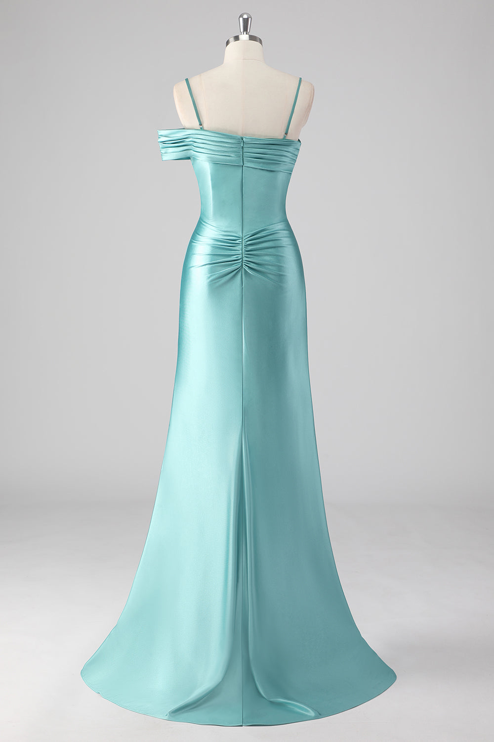 Blue Sheath Pleated Spaghetti Straps Long Prom Dress