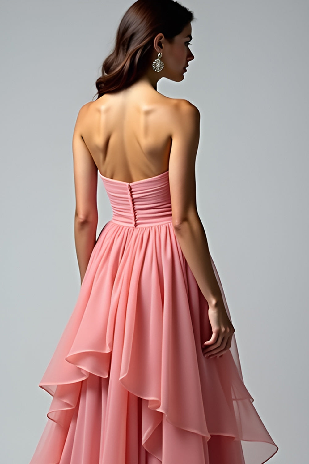 Dusty Rose Sweetheart Ruffled Prom Dress