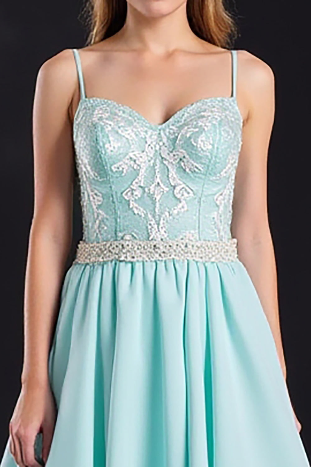 Mint Spaghetti Straps A Line Appliques Prom Dress