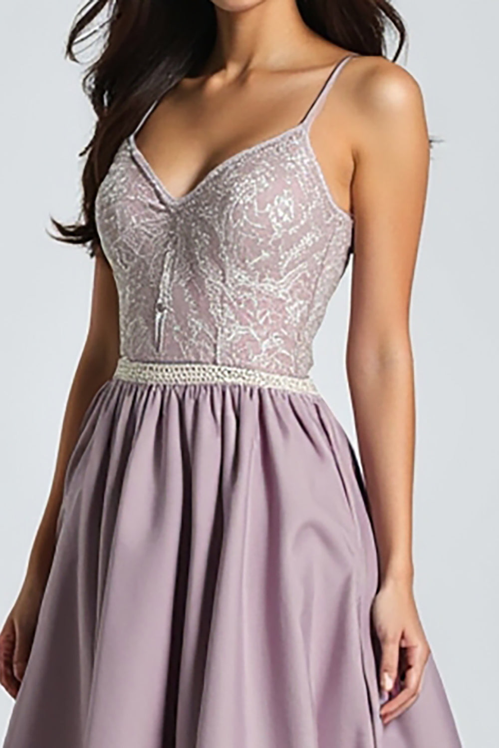 Embroidery Spaghetti Straps Purple A Line Prom Dress