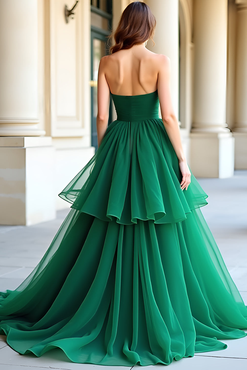 Green Organza A Line Sweetheart Pleated Prom Dress