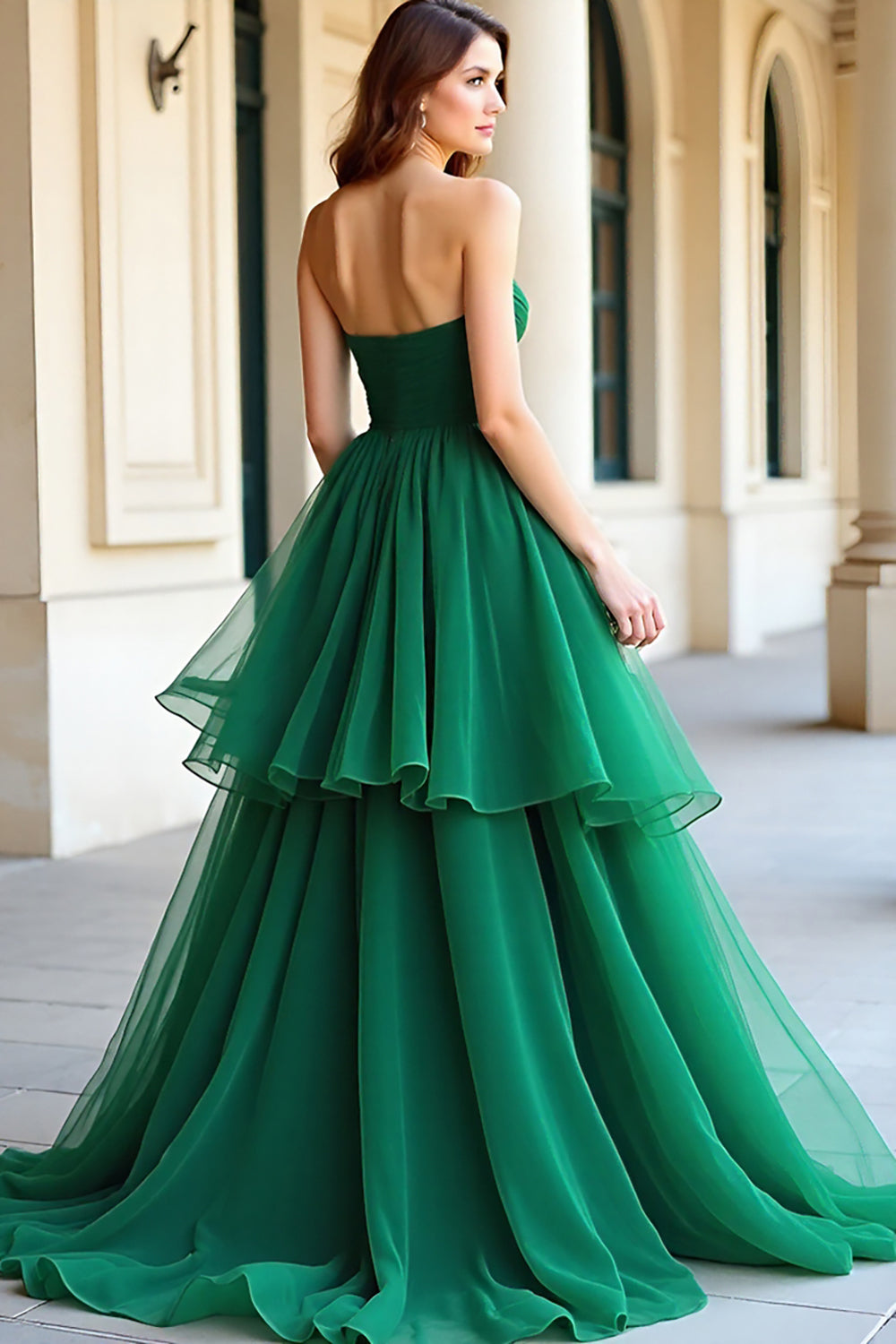 Green Organza A Line Sweetheart Pleated Prom Dress