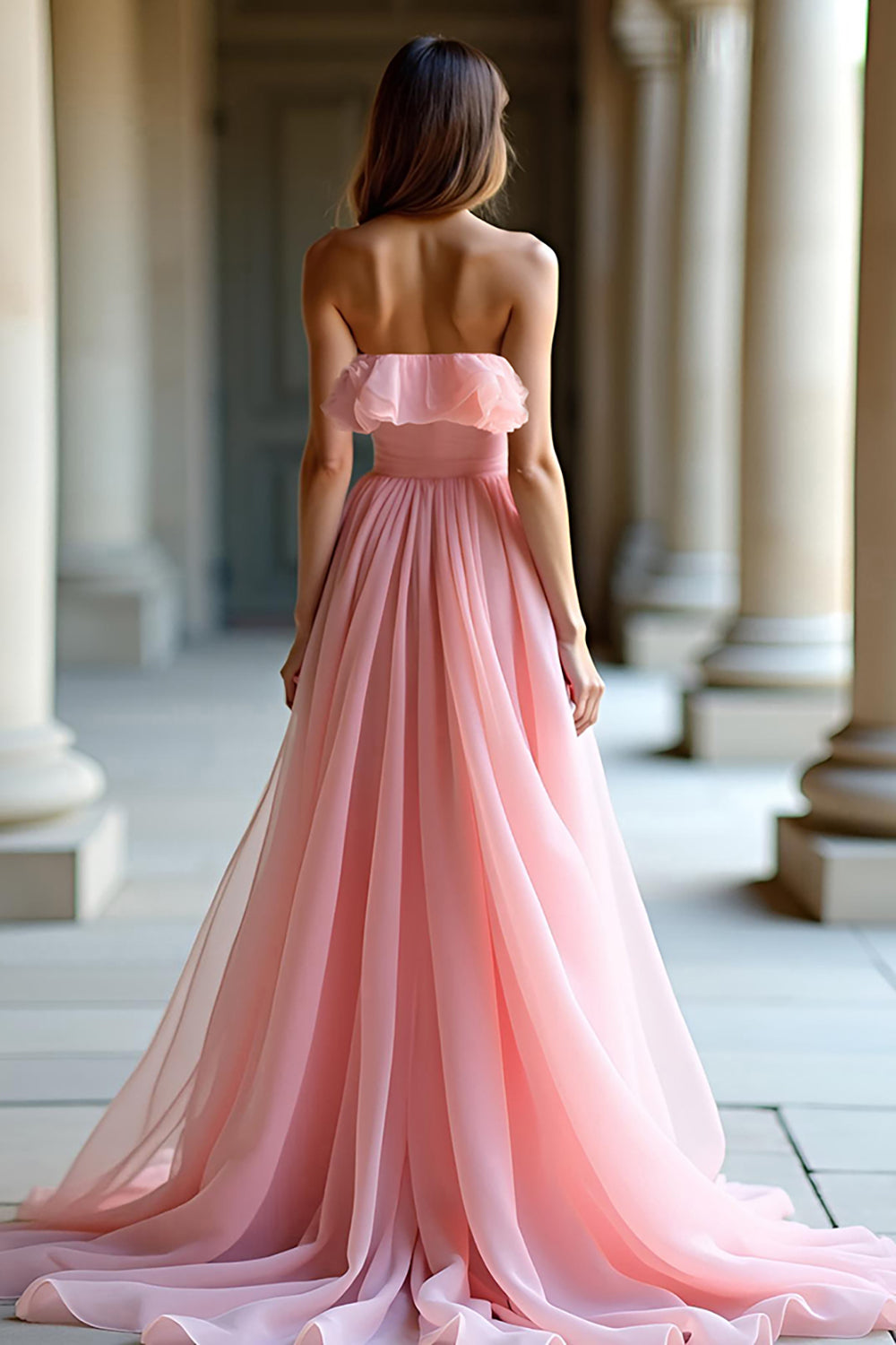 Pink Organza A Line Sweetheart Ruffles A Line Prom Dress