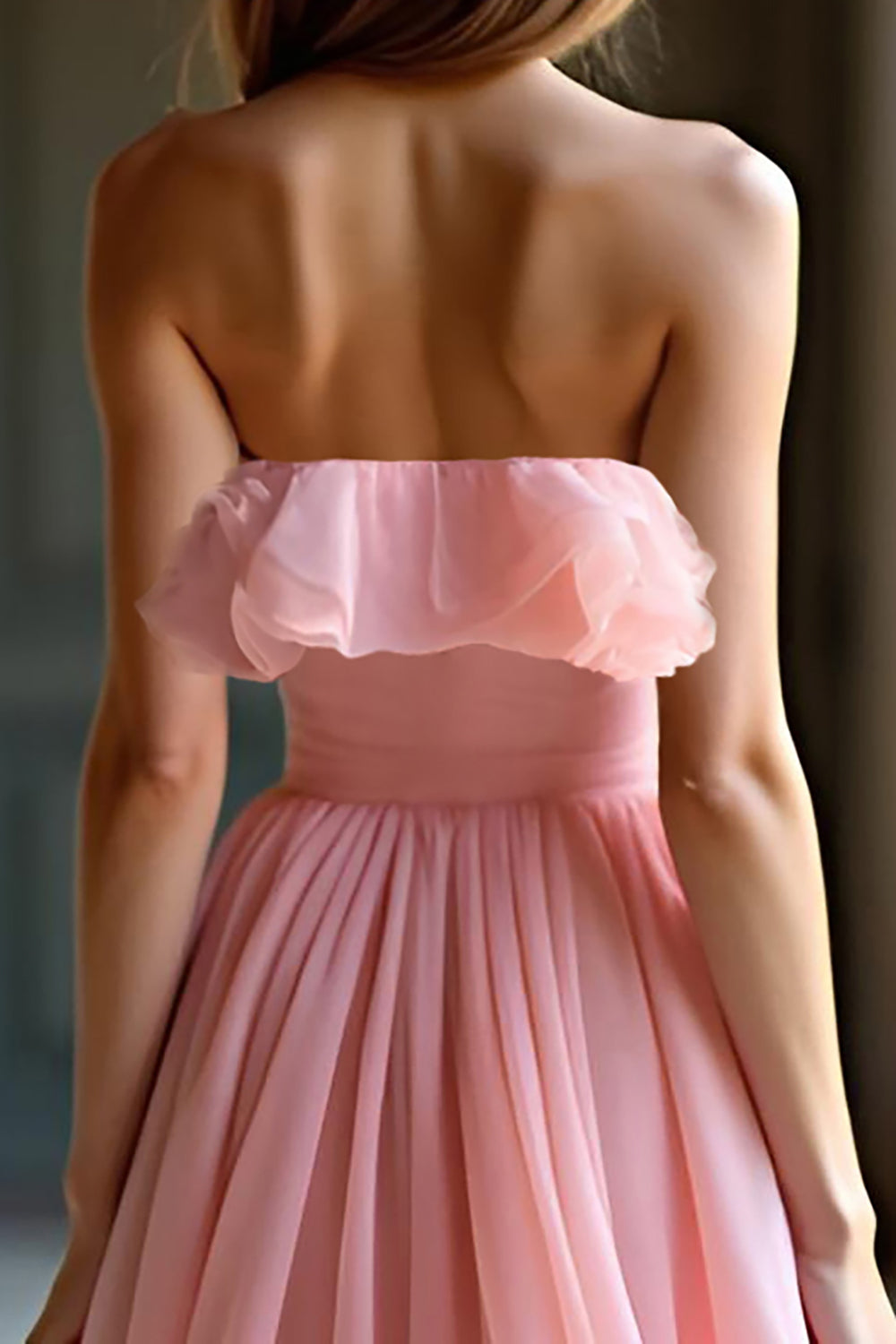 Pink Organza A Line Sweetheart Ruffles A Line Prom Dress