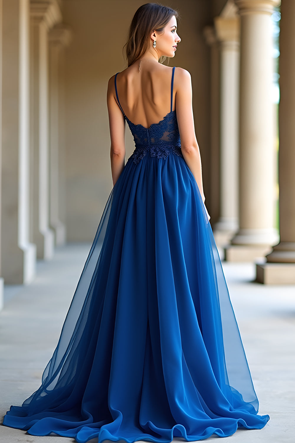 A Line Dark Blue Spaghetti Straps Sweetheart Long Prom Dress