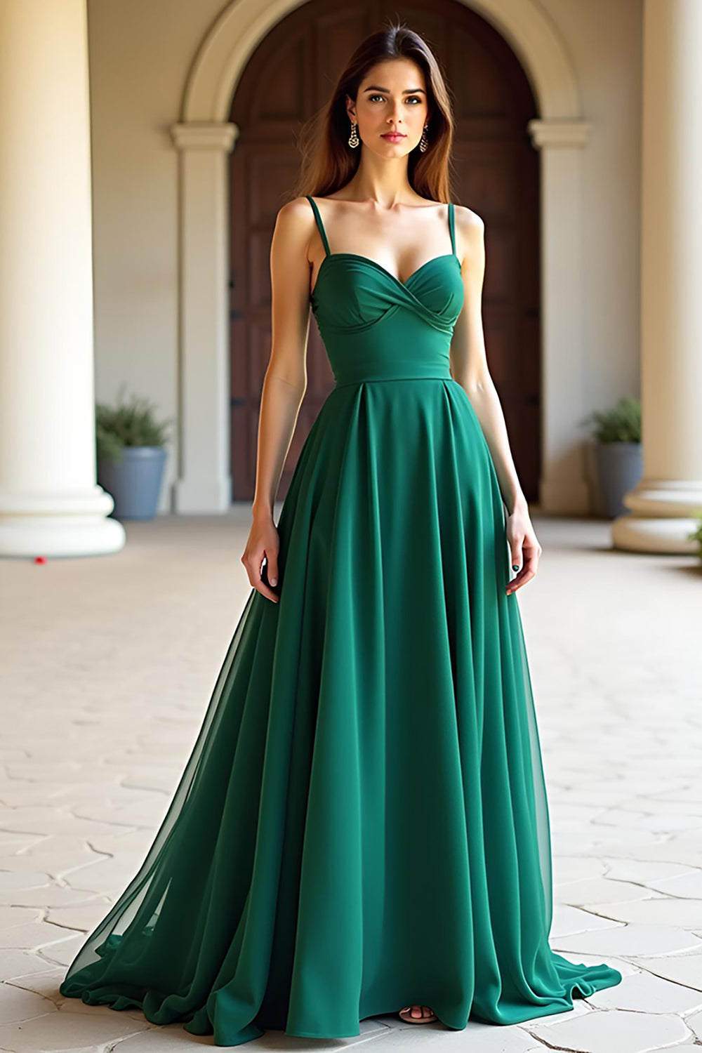 A Line Green Spaghetti Straps Spaghetti Straps Long Prom Dress